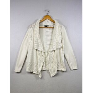 Design History Women Cream Pearl Open Front Knit Cardigan Sweater M